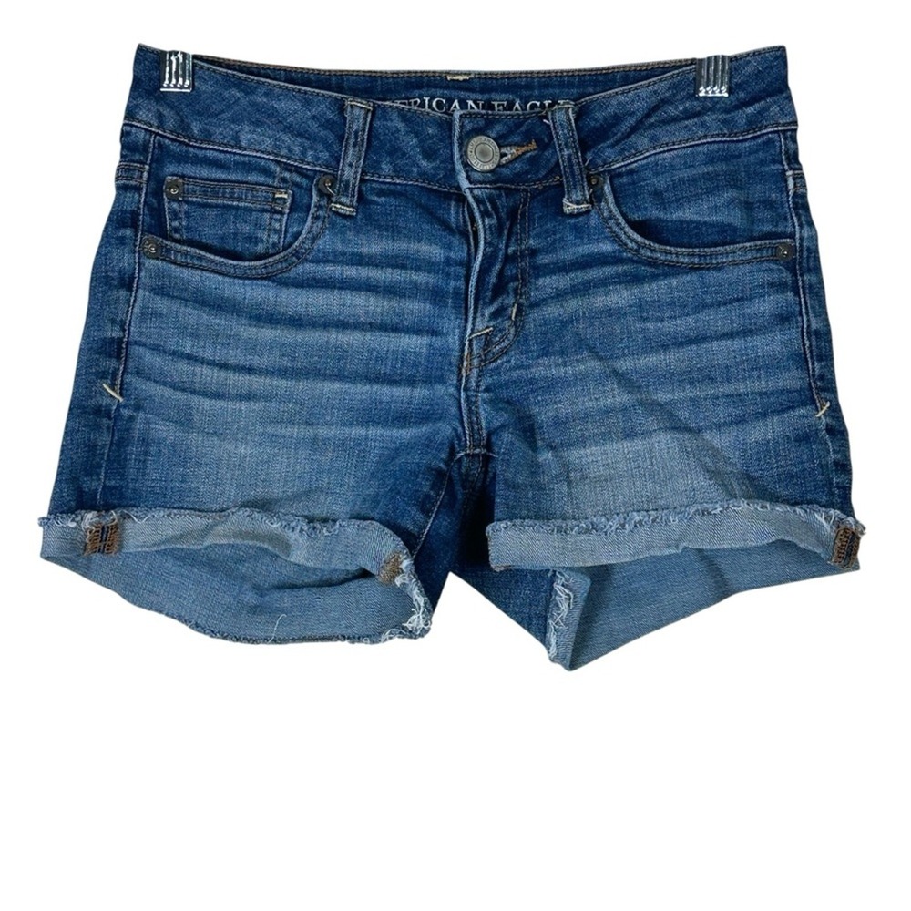 American Eagle Jean Shorts Womens 0 Medium Wash Denim Low Rise Y2K Vintage